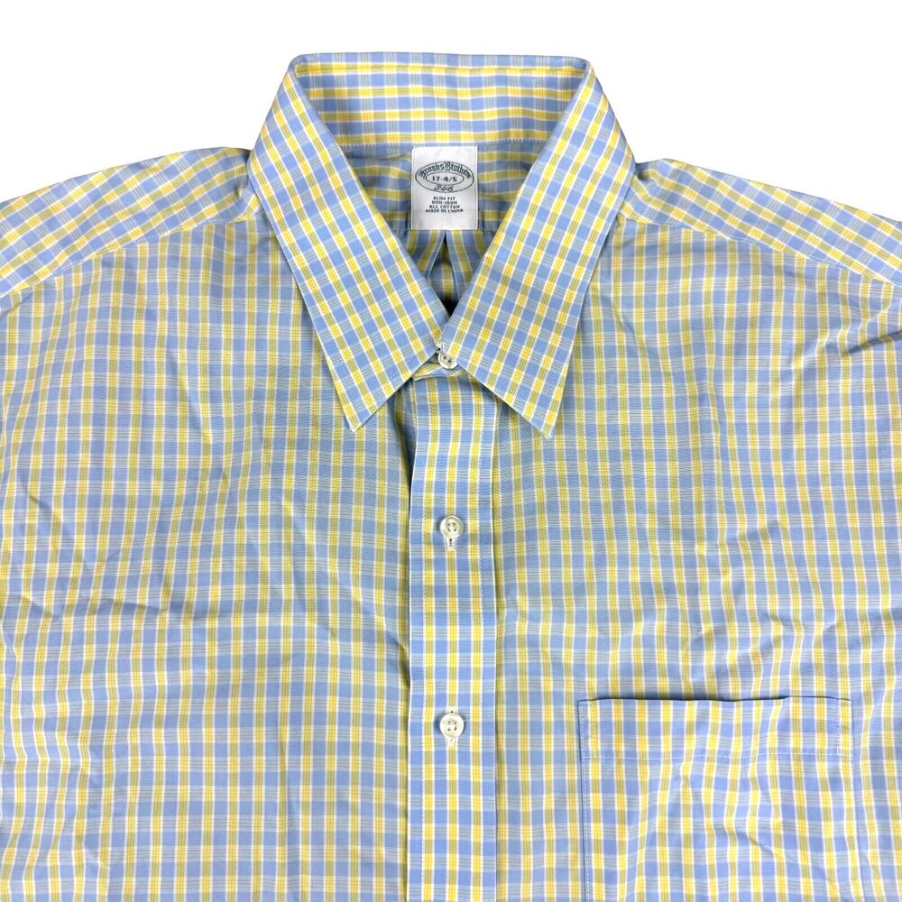 Brooks Brothers Shirt Men's 17 4/5 Blue Yellow 346 Plaid Long Sleeve Button Down